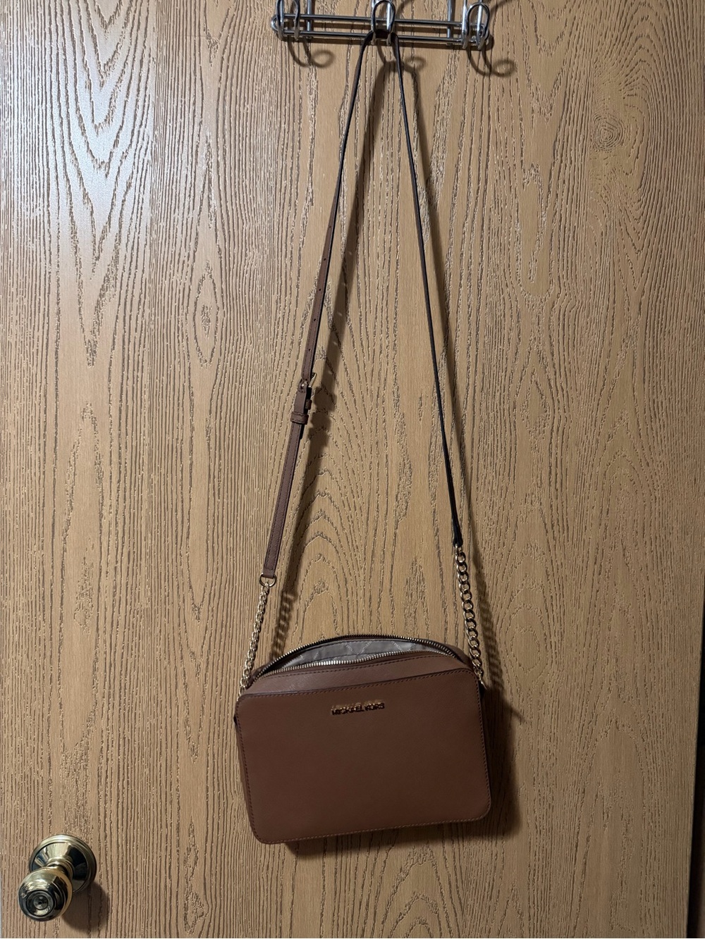 Michael Kors Tan Leather Crossbody with Gold Chain